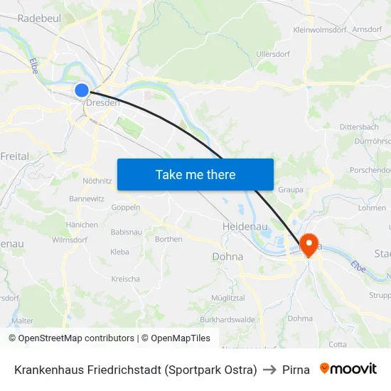Krankenhaus Friedrichstadt (Sportpark Ostra) to Pirna map