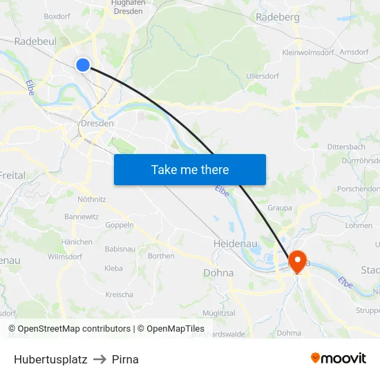 Hubertusplatz to Pirna map