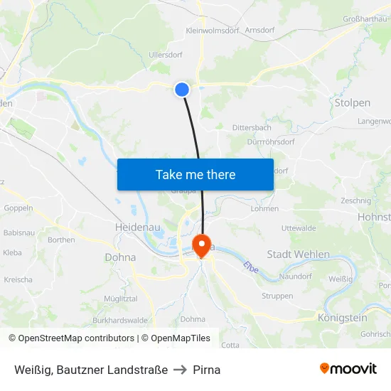 Weißig, Bautzner Landstraße to Pirna map