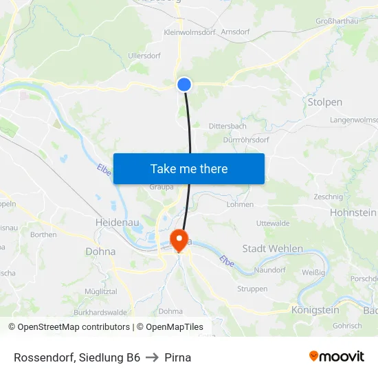 Rossendorf, Siedlung B6 to Pirna map
