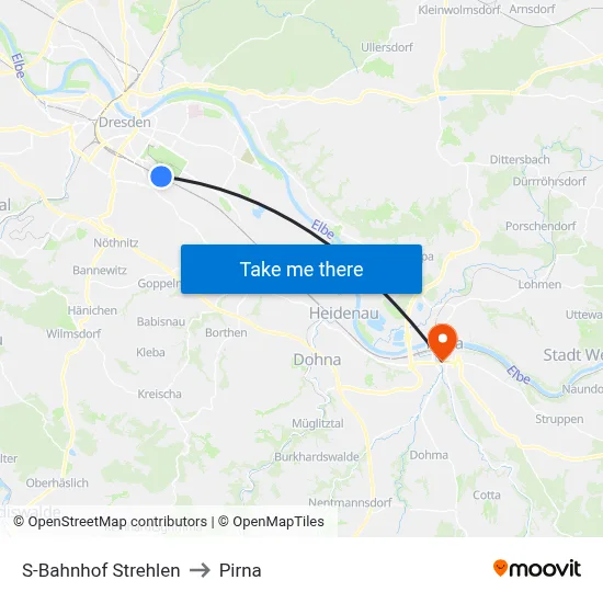 S-Bahnhof Strehlen to Pirna map