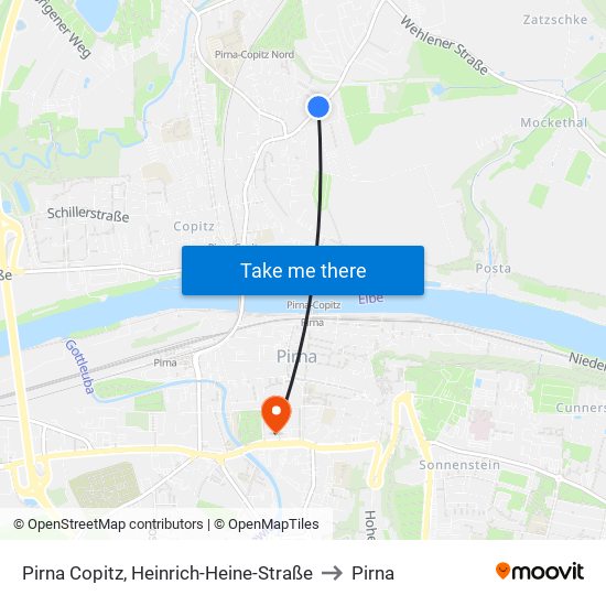 Pirna Copitz, Heinrich-Heine-Straße to Pirna map