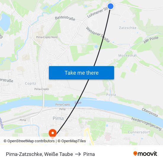 Pirna-Zatzschke, Weiße Taube to Pirna map