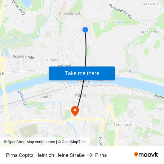 Pirna Copitz, Heinrich-Heine-Straße to Pirna map