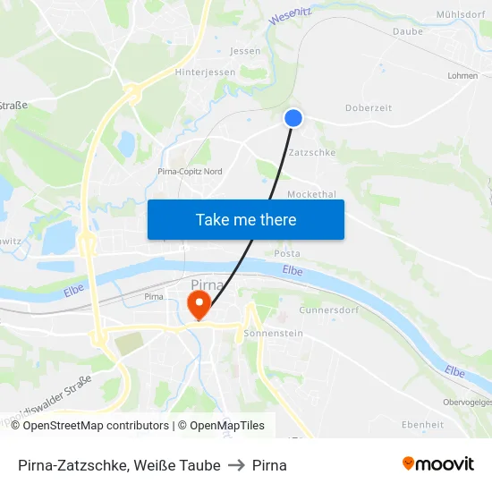 Pirna-Zatzschke, Weiße Taube to Pirna map