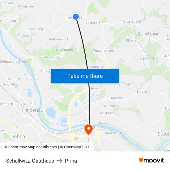 Schullwitz, Gasthaus to Pirna map
