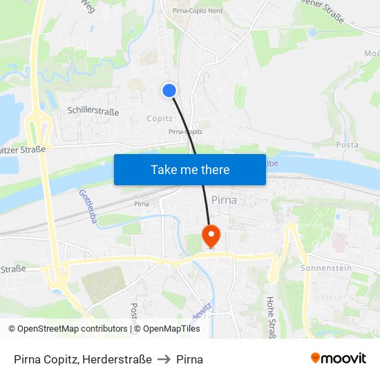 Pirna Copitz, Herderstraße to Pirna map