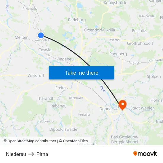 Niederau to Pirna map