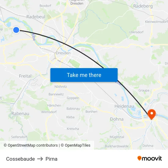 Cossebaude to Pirna map