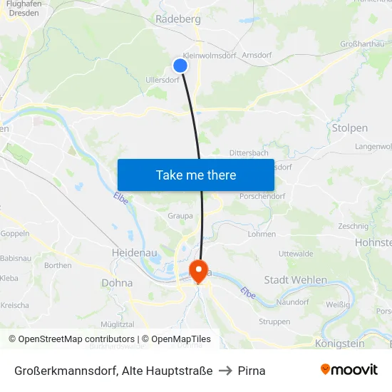 Großerkmannsdorf, Alte Hauptstraße to Pirna map