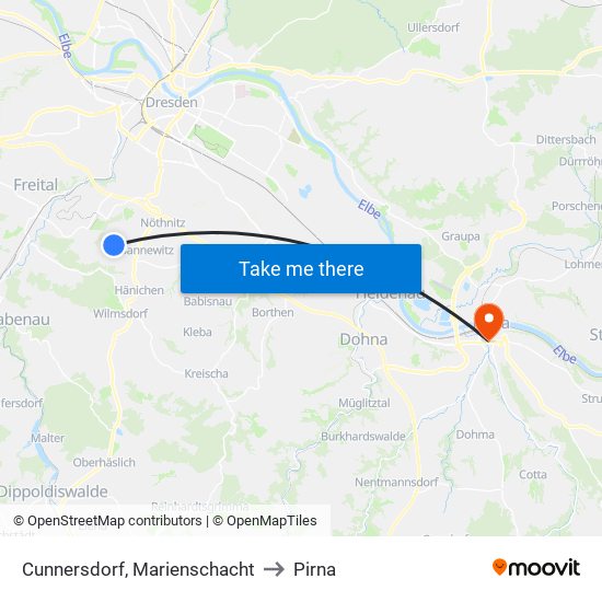 Cunnersdorf, Marienschacht to Pirna map