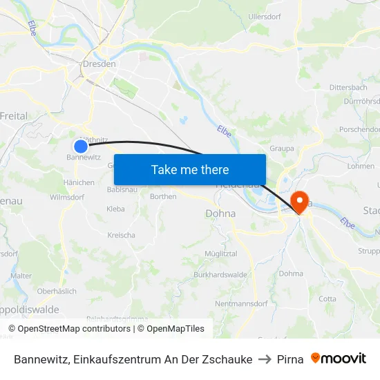 Bannewitz, Einkaufszentrum An Der Zschauke to Pirna map