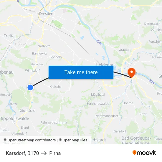 Karsdorf, B170 to Pirna map