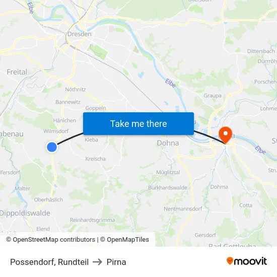 Possendorf, Rundteil to Pirna map