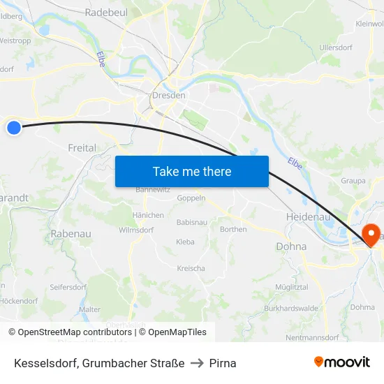Kesselsdorf, Grumbacher Straße to Pirna map
