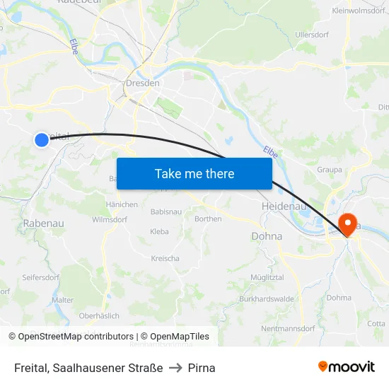 Freital, Saalhausener Straße to Pirna map