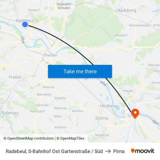 Radebeul, S-Bahnhof Ost Gartenstraße / Süd to Pirna map