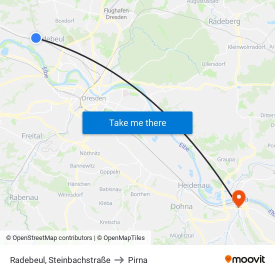 Radebeul, Steinbachstraße to Pirna map