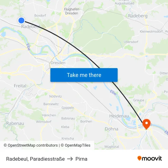 Radebeul, Paradiesstraße to Pirna map