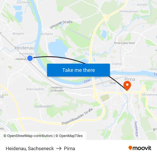 Heidenau, Sachseneck to Pirna map