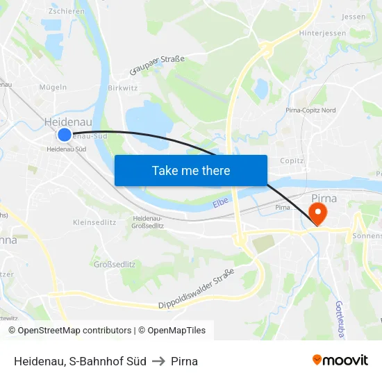 Heidenau, S-Bahnhof Süd to Pirna map