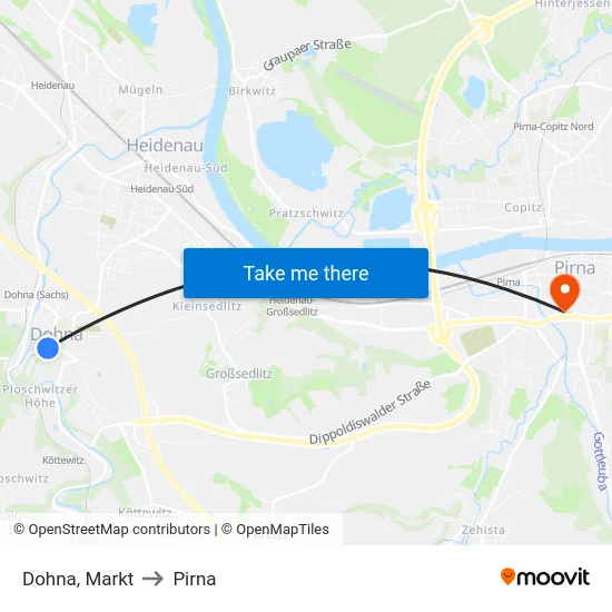 Dohna, Markt to Pirna map