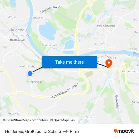 Heidenau, Großsedlitz Schule to Pirna map