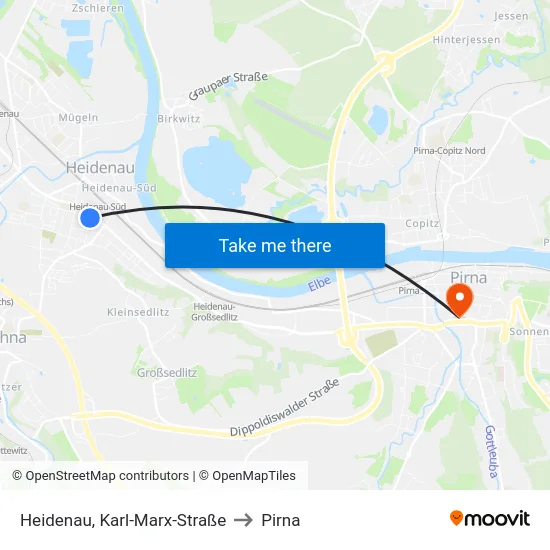 Heidenau, Karl-Marx-Straße to Pirna map