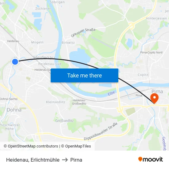 Heidenau, Erlichtmühle to Pirna map