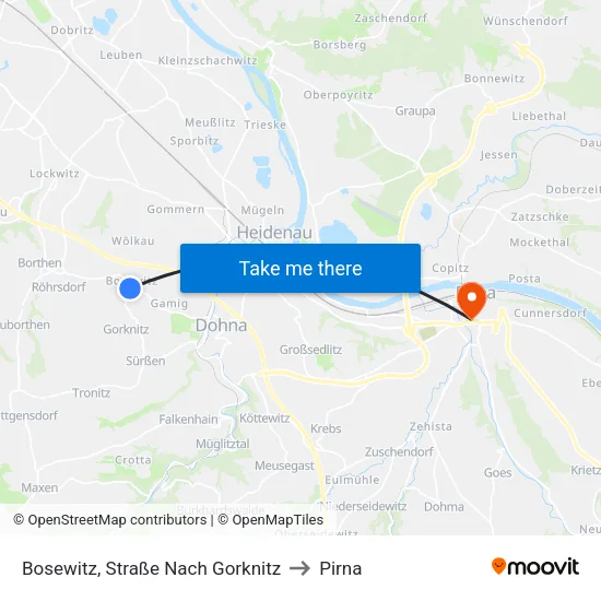 Bosewitz, Straße Nach Gorknitz to Pirna map