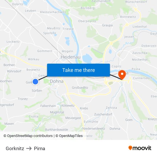 Gorknitz to Pirna map