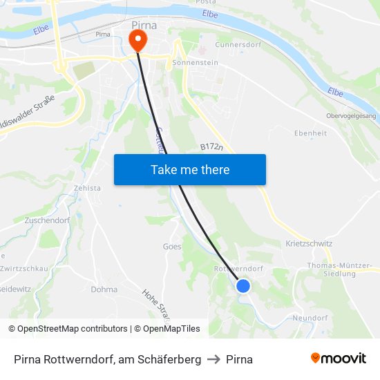 Pirna Rottwerndorf, am Schäferberg to Pirna map