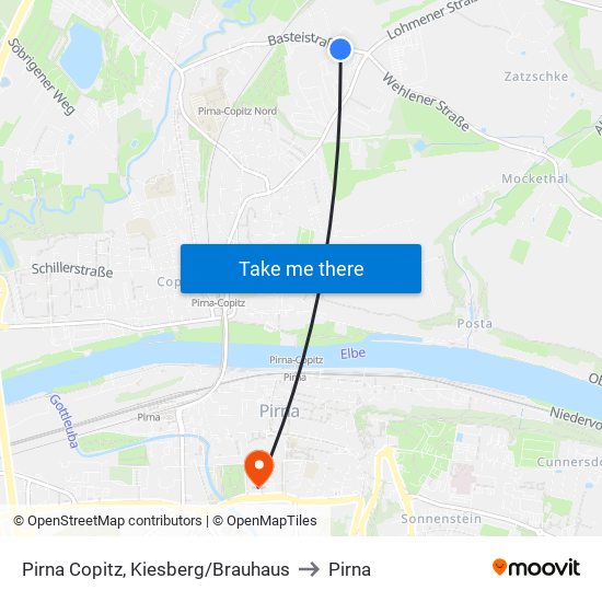Pirna Copitz, Kiesberg/Brauhaus to Pirna map