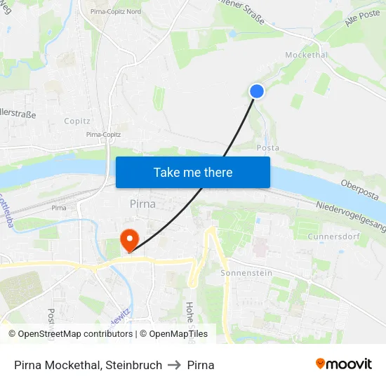 Pirna Mockethal, Steinbruch to Pirna map