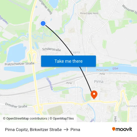 Pirna Copitz, Birkwitzer Straße to Pirna map