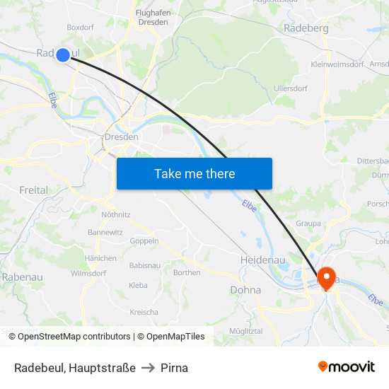 Radebeul, Hauptstraße to Pirna map