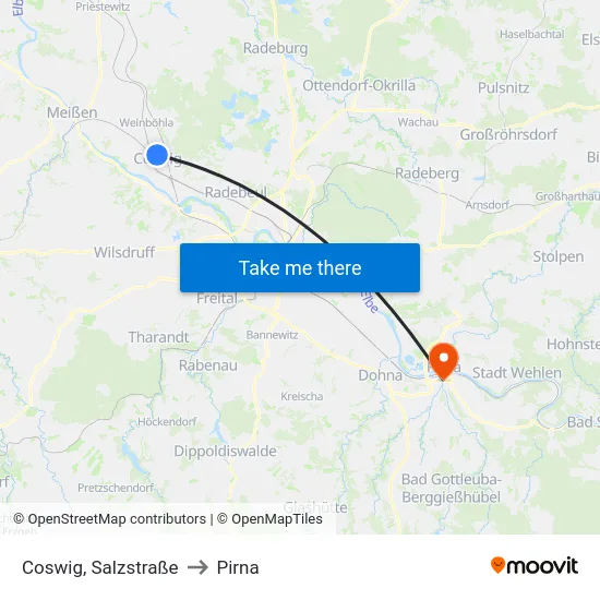 Coswig, Salzstraße to Pirna map