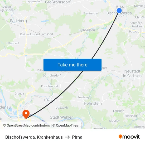 Bischofswerda, Krankenhaus to Pirna map
