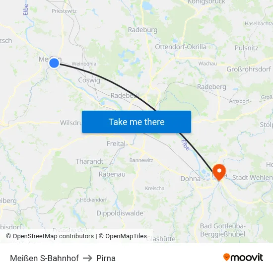 Meißen S-Bahnhof to Pirna map