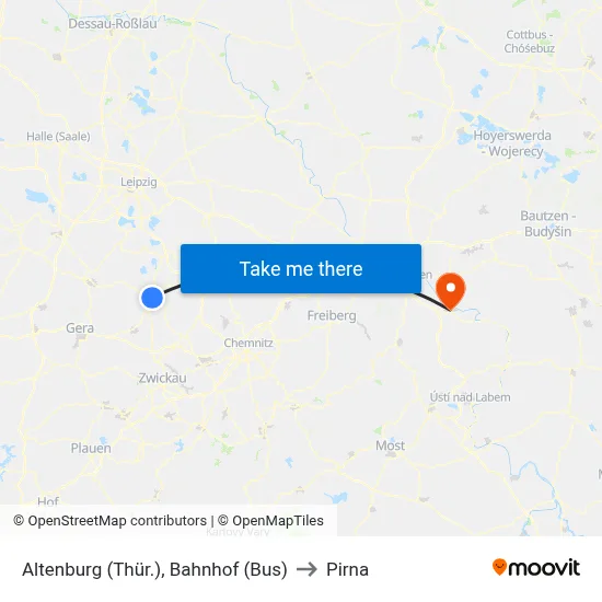 Altenburg (Thür.), Bahnhof (Bus) to Pirna map