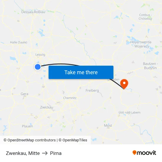 Zwenkau, Mitte to Pirna map