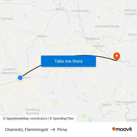 Chemnitz, Flemmingstr to Pirna map