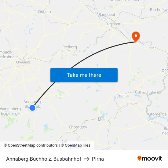 Annaberg-Buchholz, Busbahnhof to Pirna map