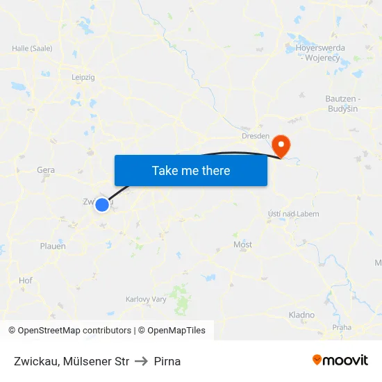 Zwickau, Mülsener Str to Pirna map
