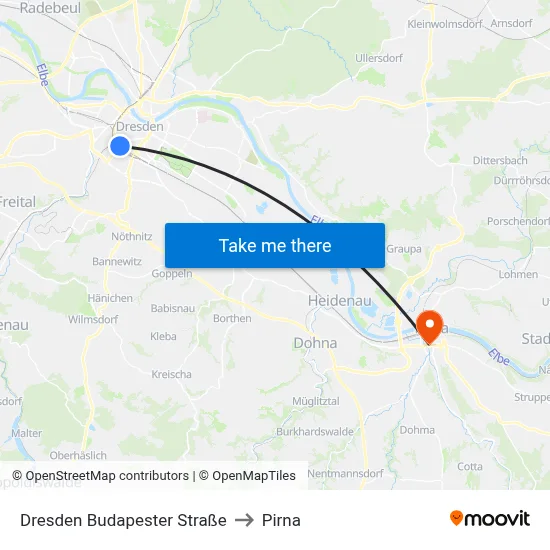 Dresden Budapester Straße to Pirna map