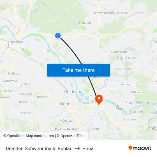 Dresden Schwimmhalle Bühlau to Pirna map