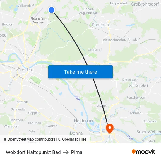 Weixdorf Haltepunkt Bad to Pirna map