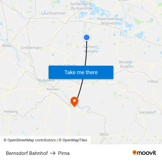 Bernsdorf Bahnhof to Pirna map