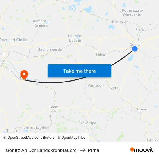 Görlitz An Der Landskronbrauerei to Pirna map