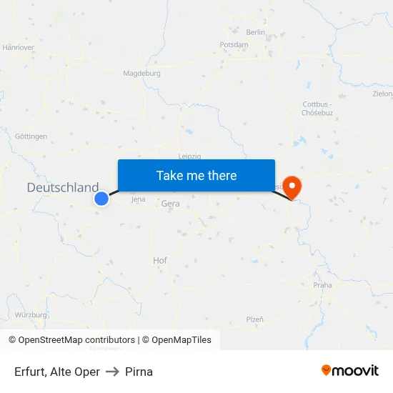 Erfurt, Alte Oper to Pirna map